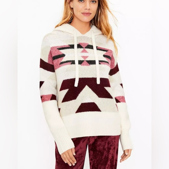 Lou & Grey Sweaters - Loft Lou & Grey Slopeside Hoodie Sweater Geometric Aztec Print Size Small